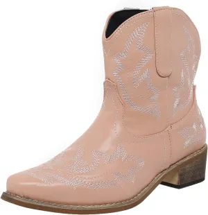 gloryinterest Cowboy Boots for Women Booties Ankle Cowgirl Western Boots Stitched Embroidered Pointed Toe Short Chunky Classic Brown Red Blue US6-10.5