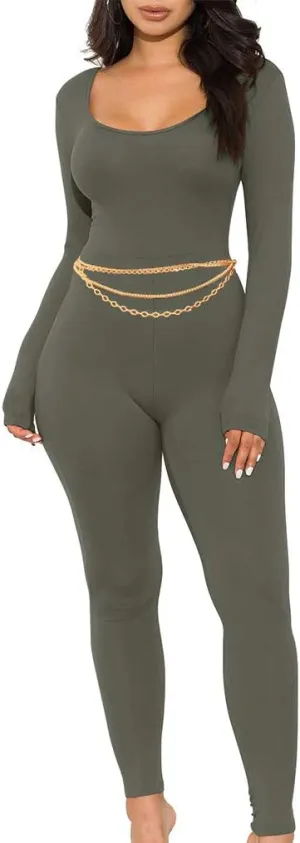 GOKATOSAU Women's Sexy Long Sleeve Bodycon Solid Outfits Club Rompers Jumpsuits