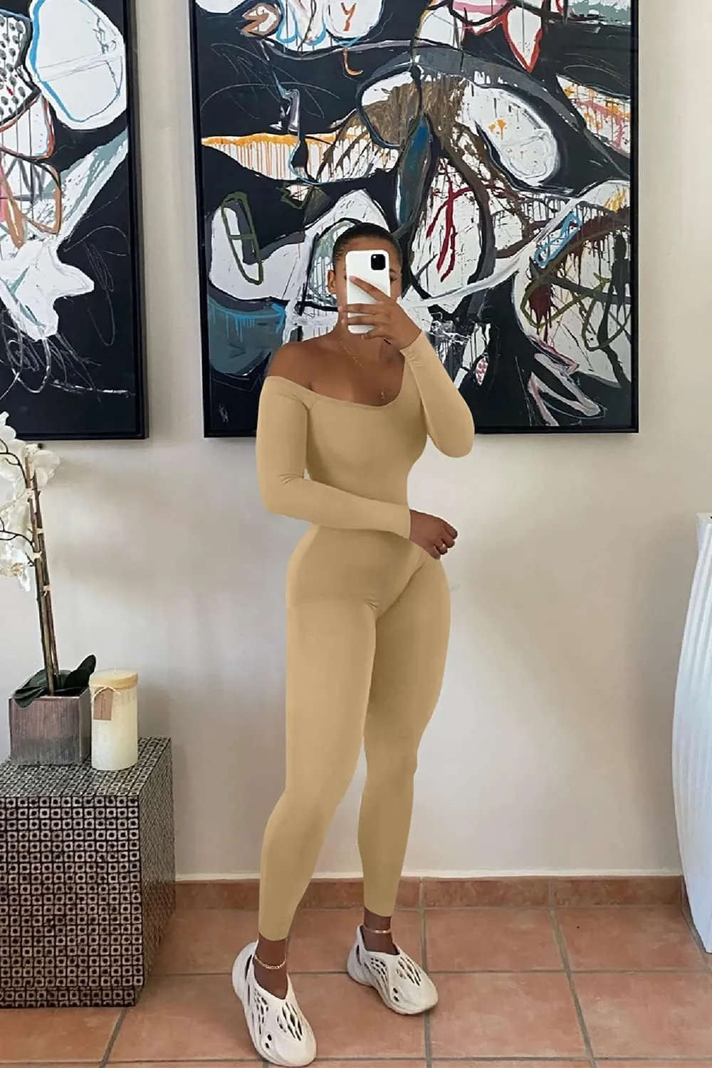 GOKATOSAU Women's Sexy Long Sleeve Bodycon Solid Outfits Club Rompers Jumpsuits