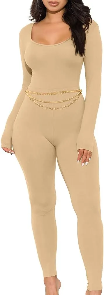 GOKATOSAU Women's Sexy Long Sleeve Bodycon Solid Outfits Club Rompers Jumpsuits