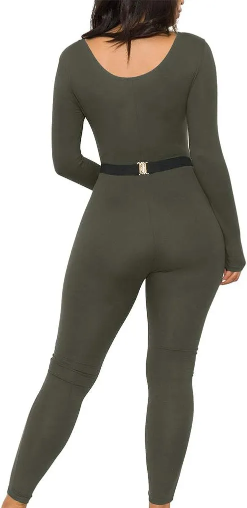 GOKATOSAU Women's Sexy Long Sleeve Bodycon Solid Outfits Club Rompers Jumpsuits
