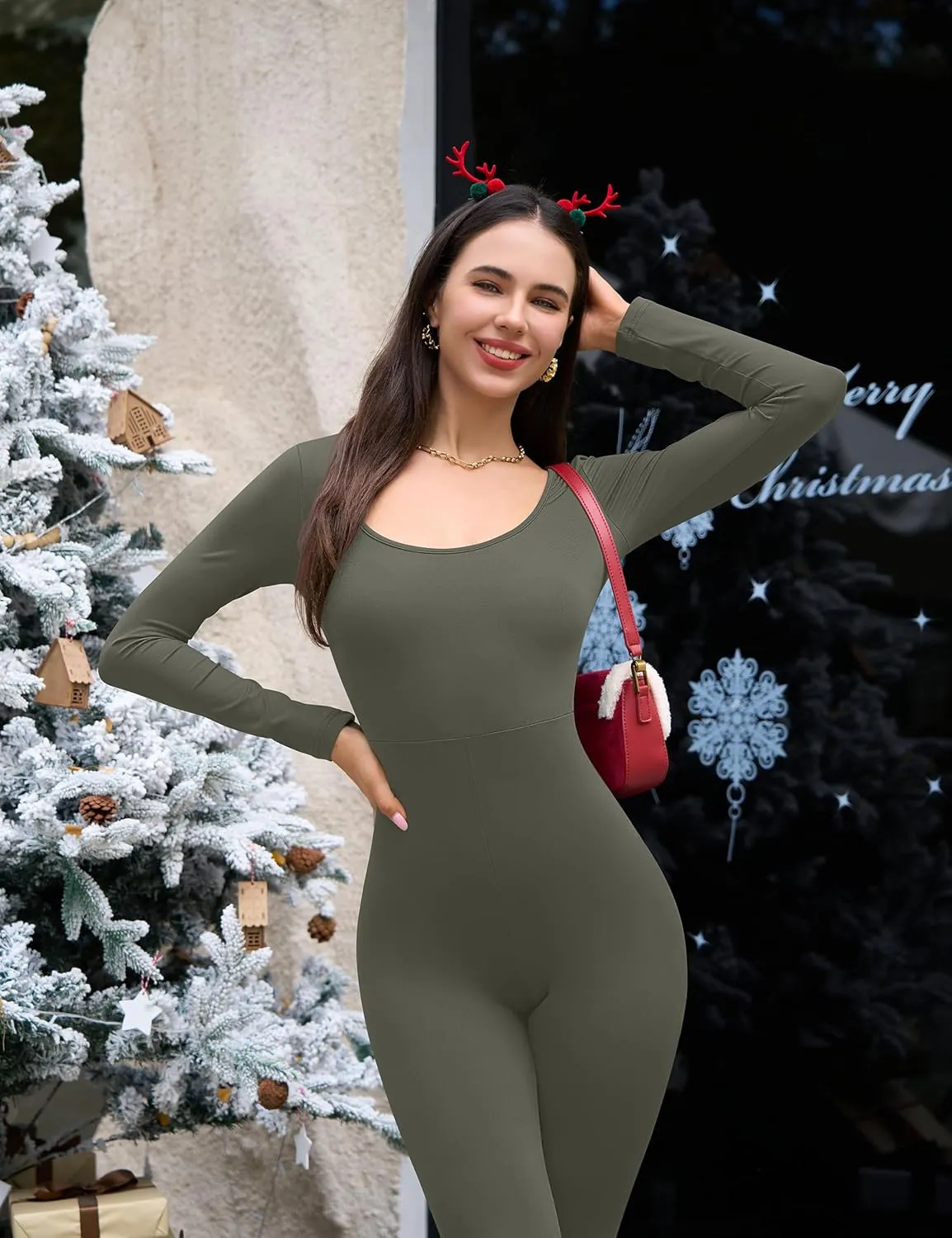 GOKATOSAU Women's Sexy Long Sleeve Bodycon Solid Outfits Club Rompers Jumpsuits