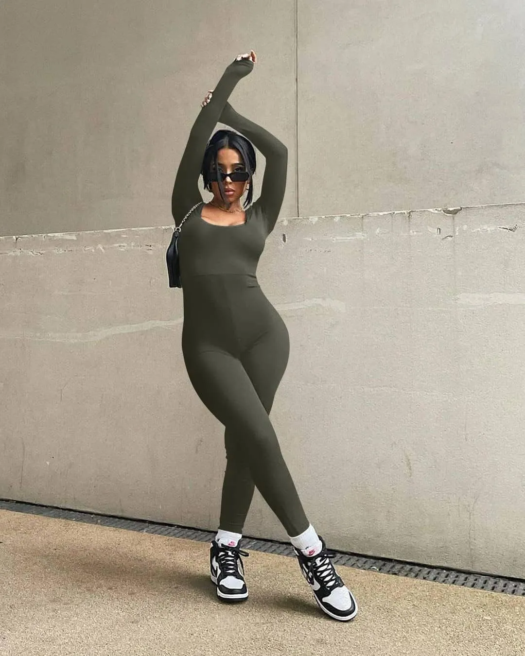 GOKATOSAU Women's Sexy Long Sleeve Bodycon Solid Outfits Club Rompers Jumpsuits