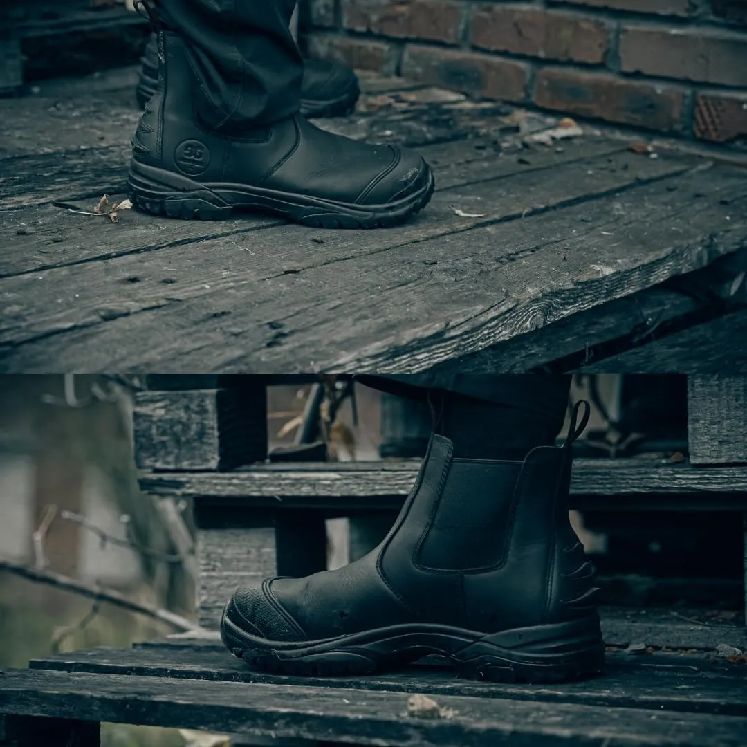 GOODVILLE Work Boots for Men, Waterproof, ASTM F2413 EH-Rated, Men's Composite Toe Chelsea Shoes - Oil and Slip Resistant, Slip-on 6 Inch Safety Boot, Rubber sole, Breathable, Quick Dry Comfortable - Midnight Black