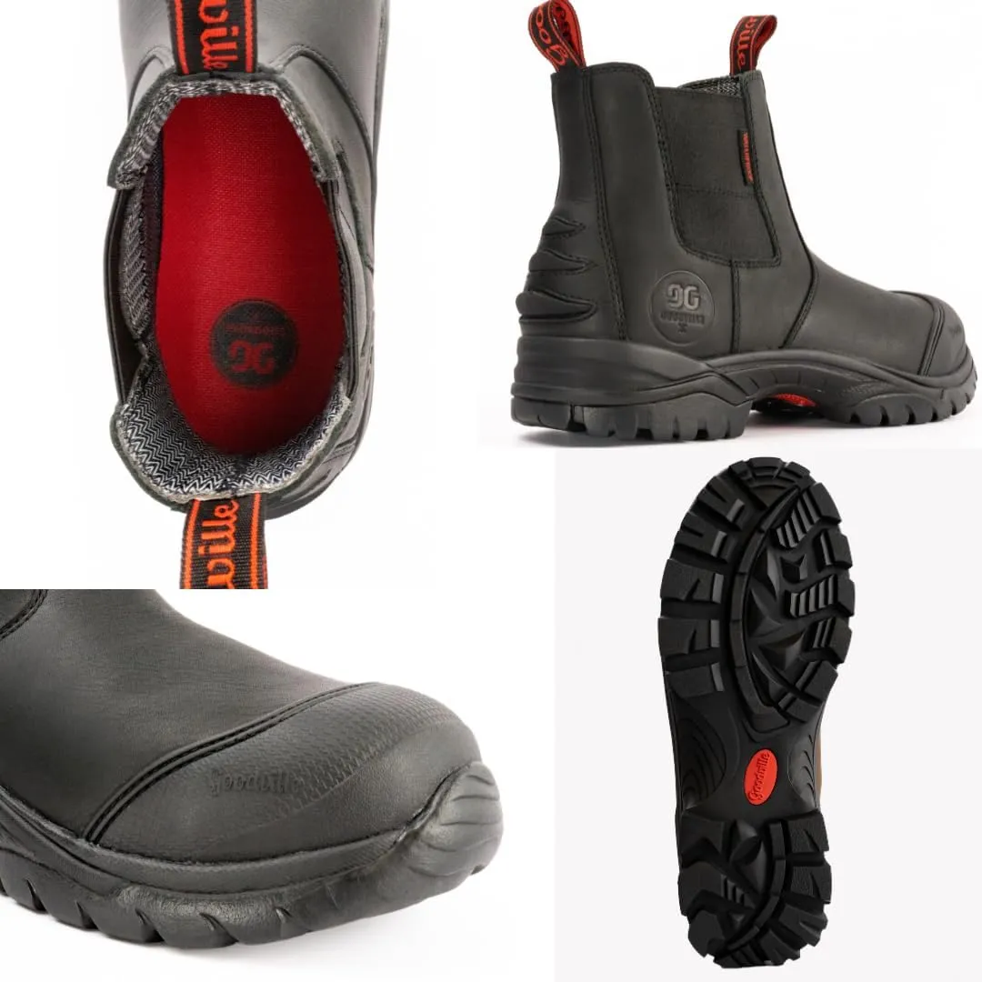 GOODVILLE Work Boots for Men, Waterproof, ASTM F2413 EH-Rated, Men's Composite Toe Chelsea Shoes - Oil and Slip Resistant, Slip-on 6 Inch Safety Boot, Rubber sole, Breathable, Quick Dry Comfortable - Midnight Black