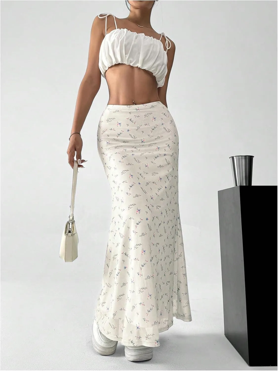 GORGLITTER Women's Floral Flowy Mesh Maxi Skirt High Waisted A Line Long Skirts Summer Outfits