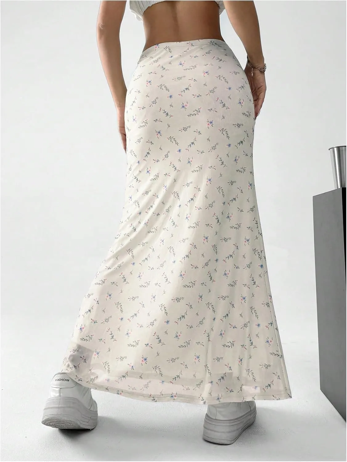 GORGLITTER Women's Floral Flowy Mesh Maxi Skirt High Waisted A Line Long Skirts Summer Outfits