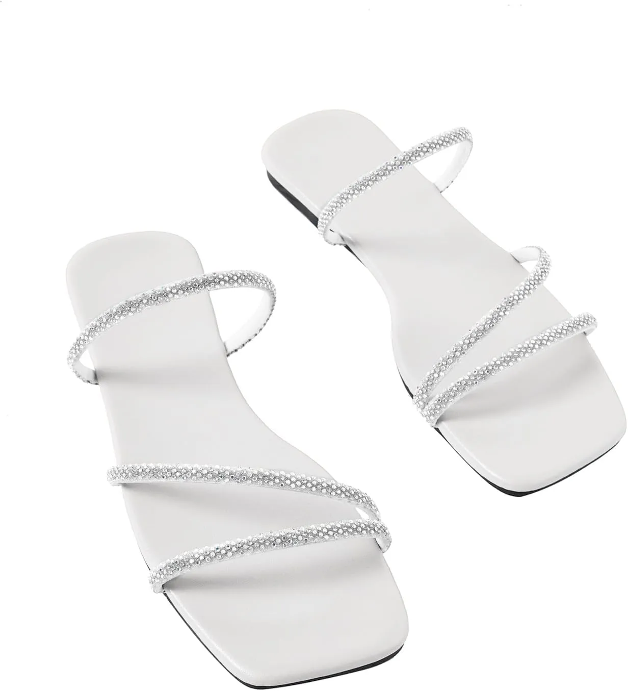 GORGLITTER Women's Rhinestone Flat Sandals Strappy Slip on Open Toe Slide Sandals