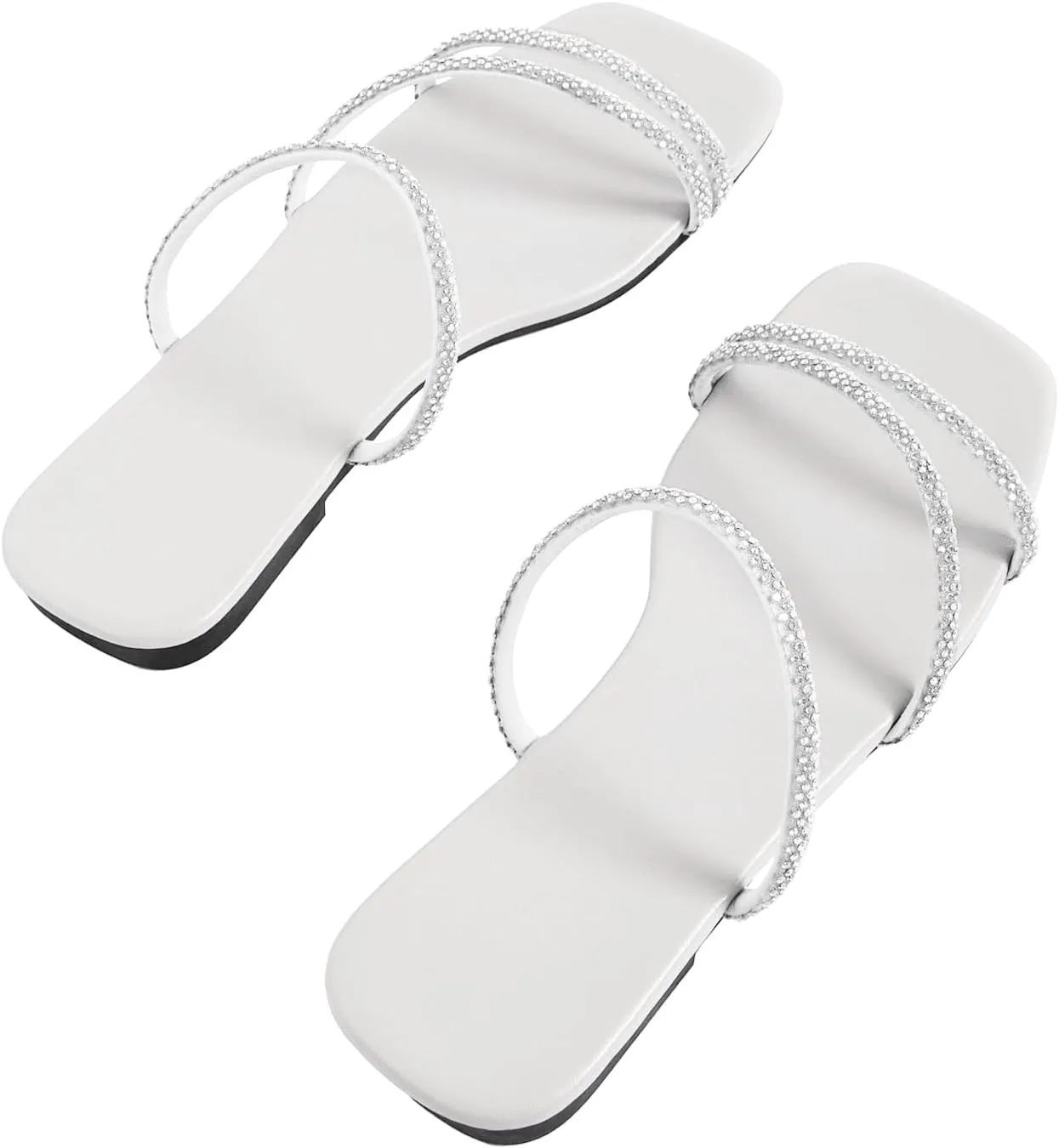 GORGLITTER Women's Rhinestone Flat Sandals Strappy Slip on Open Toe Slide Sandals