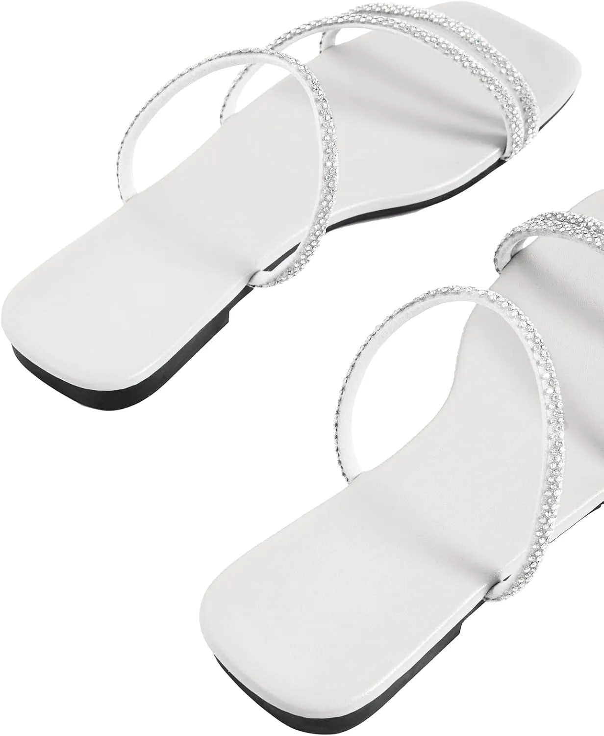 GORGLITTER Women's Rhinestone Flat Sandals Strappy Slip on Open Toe Slide Sandals