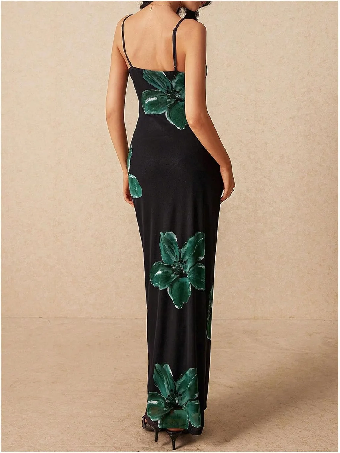 GORGLITTER Women's Summer Floral Fishtail Cami Dresses Lace Sleeveless Spaghetti Strap Party Maxi Dress