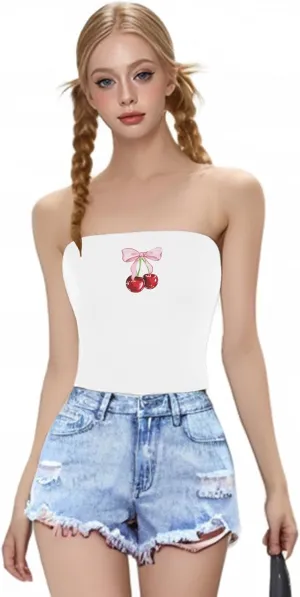GORGLITTER Women's Y2k Graphic Bandeau Tops Sleeveless Strapless Tube Tops Summer Going Out Outfits 2025