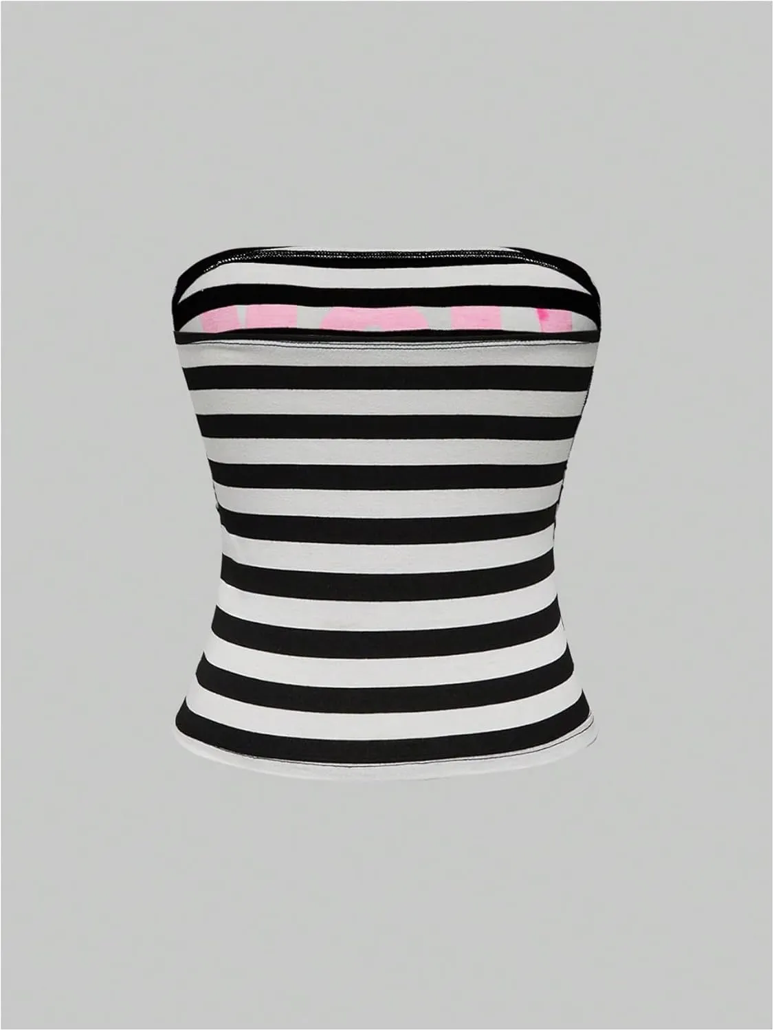 GORGLITTER Women's Y2k Striped Letter Graphic Ruched Tube Top Strapless Sleeveless Bandeau