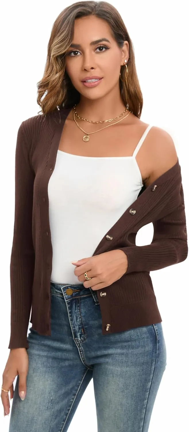 GRACE KARIN Women's Button Up V Neck Long Sleeve Soft Basic Knit Cardigan Sweater