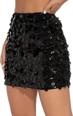 GUANYY Sequin Skirt for Women-Stretchy Bodycon Night Out Party Shine Sparkly Mini Skirts