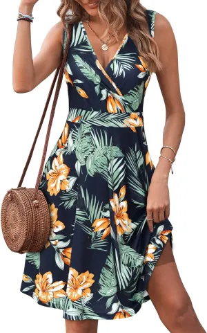 GUBERRY Womens Wrap V Neck Sleeveless Sundress Summer Flare Tank Dress with Pockets …