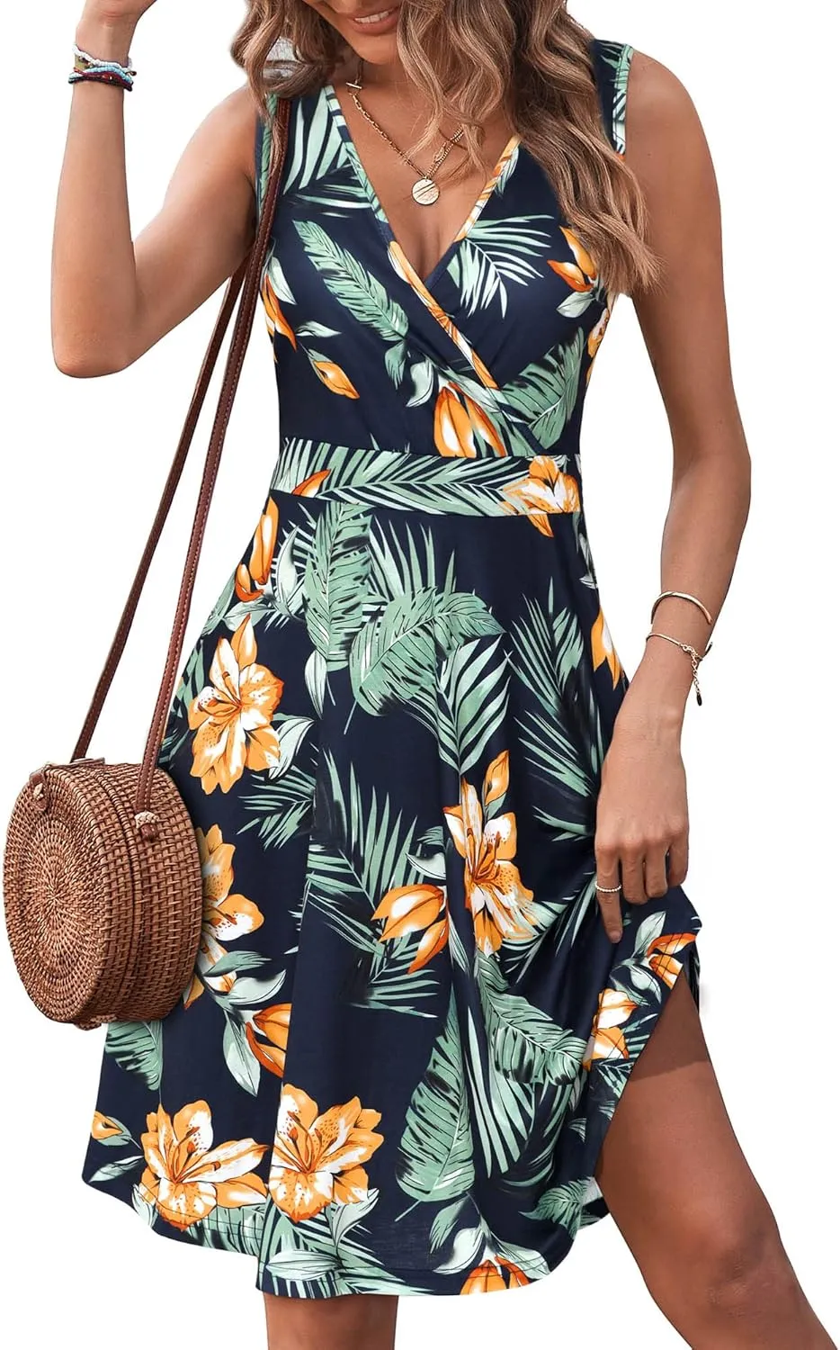 GUBERRY Womens Wrap V Neck Sleeveless Sundress Summer Flare Tank Dress with Pockets …