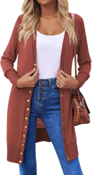 Halife Womens Long Sleeve Cardigans Lightweight Ribbed Neckline Soft Knit Cardigan Sweater with Buttons