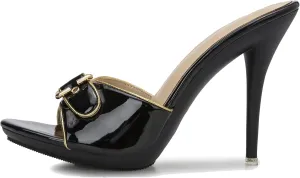 Hanfike Slip on High Heel Sandals for Women Buckle Backless Slide Dressy Mules