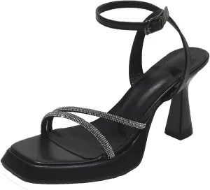 High Heels for Women's High Stilettos Heels Open Square Toe Ankle Strap Chunky Block Heels Sandals Wedding Bridal Party Prom Sexy Dress Shoes