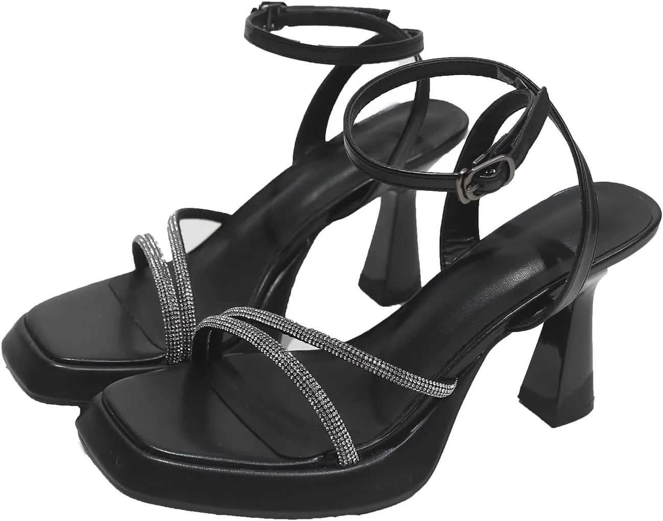 High Heels for Women's High Stilettos Heels Open Square Toe Ankle Strap Chunky Block Heels Sandals Wedding Bridal Party Prom Sexy Dress Shoes