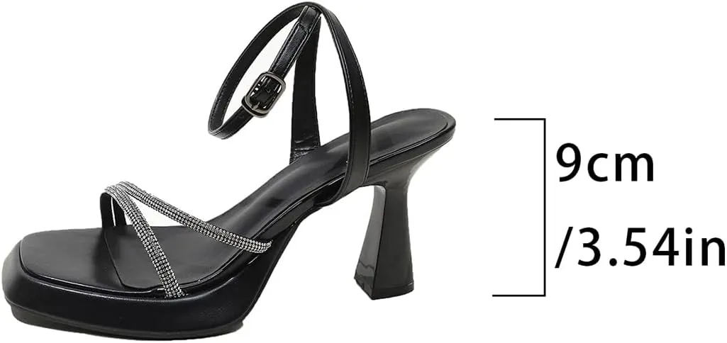 High Heels for Women's High Stilettos Heels Open Square Toe Ankle Strap Chunky Block Heels Sandals Wedding Bridal Party Prom Sexy Dress Shoes