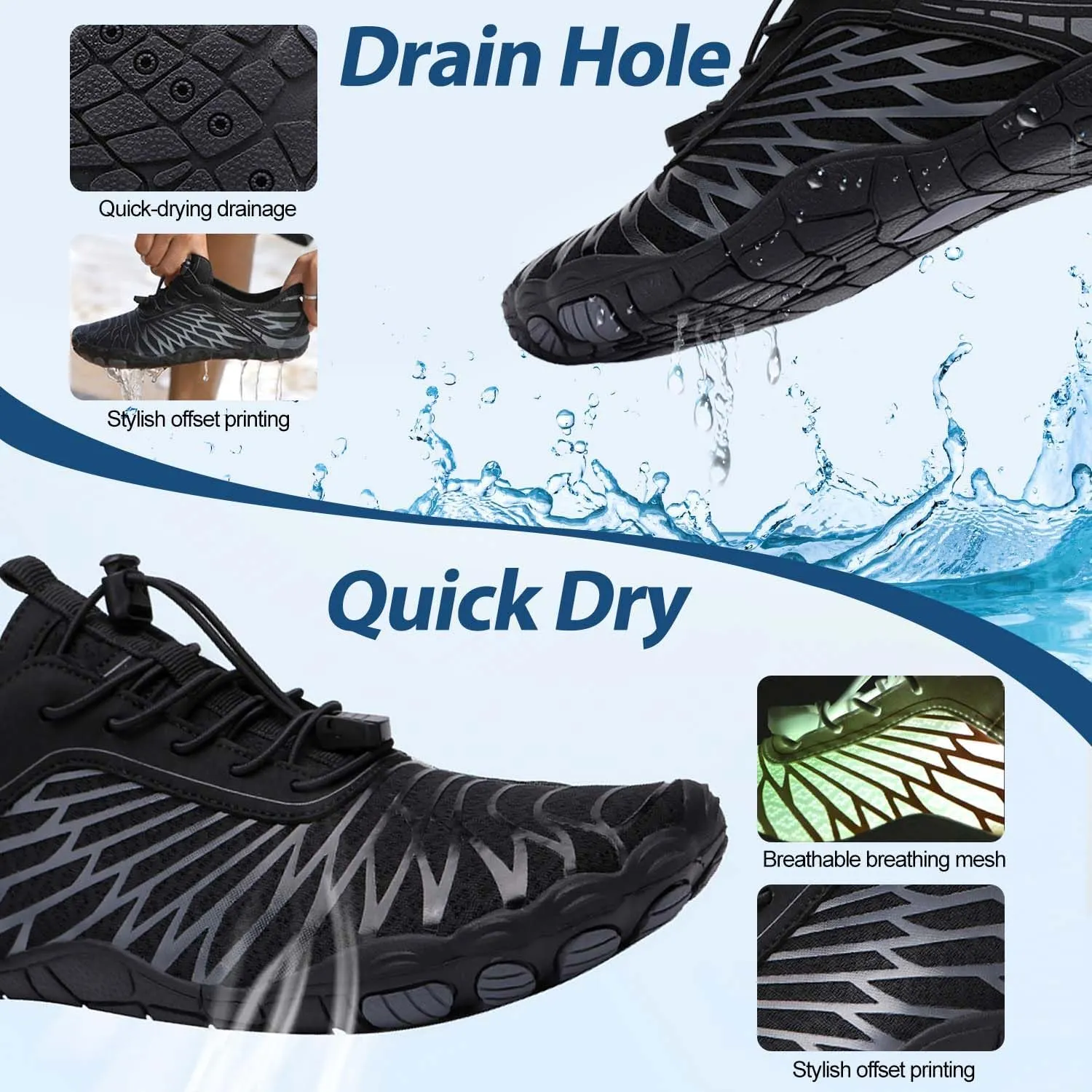 Hiking Barefoot Shoes for Women Men, Non-Slip Water Shoes Unisex, Grounded Footwear Quickdry Wide Toe Barefoot Sneakers Lightweight Breathable Running Biking Swim River