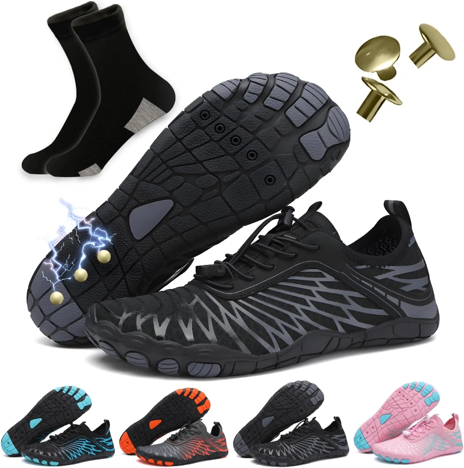 Hiking Barefoot Shoes for Women Men, Non-Slip Water Shoes Unisex, Grounded Footwear Quickdry Wide Toe Barefoot Sneakers Lightweight Breathable Running Biking Swim River