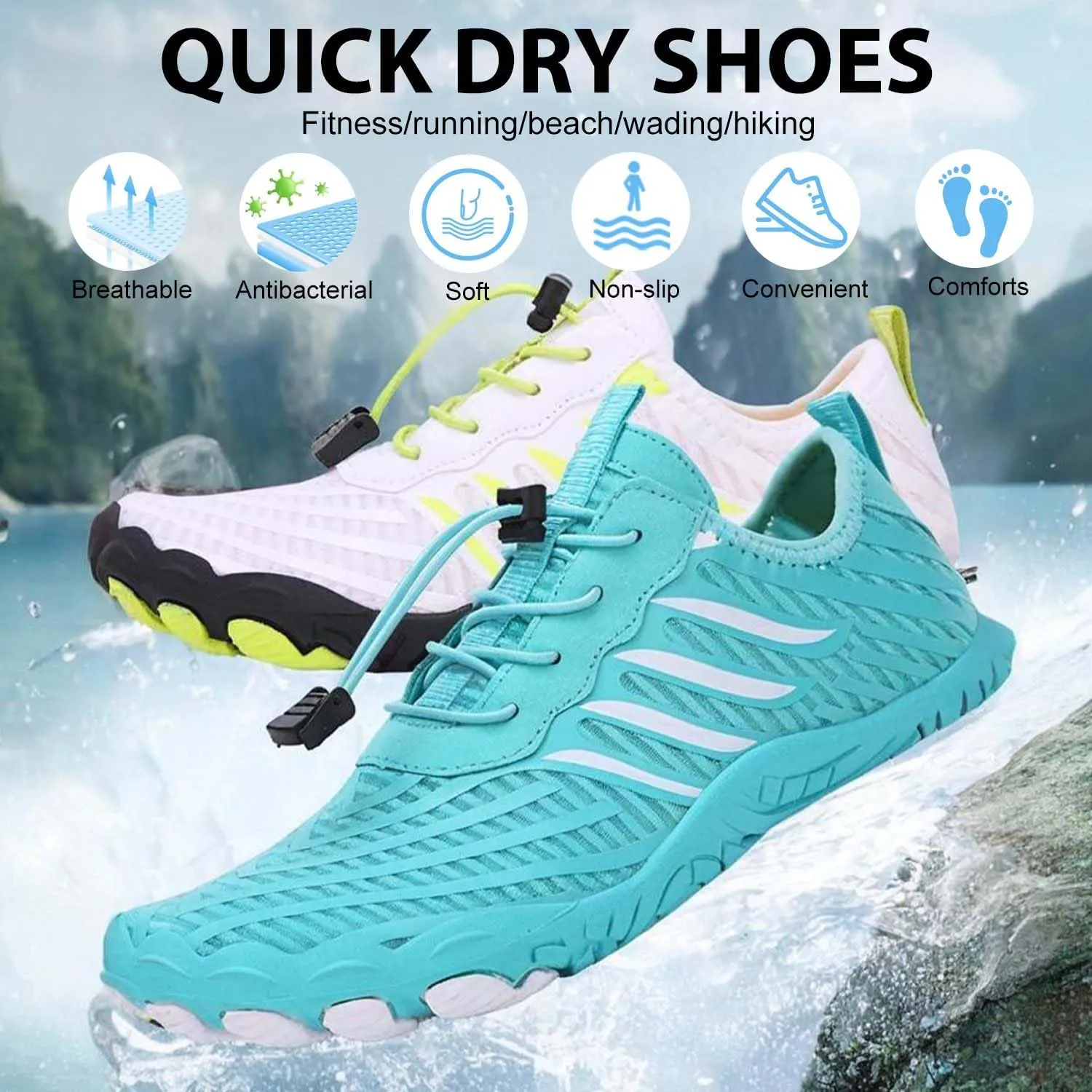 Hiking Barefoot Shoes for Women Men, Non-Slip Water Shoes Unisex, Grounded Footwear Quickdry Wide Toe Barefoot Sneakers Lightweight Breathable Running Biking Swim River