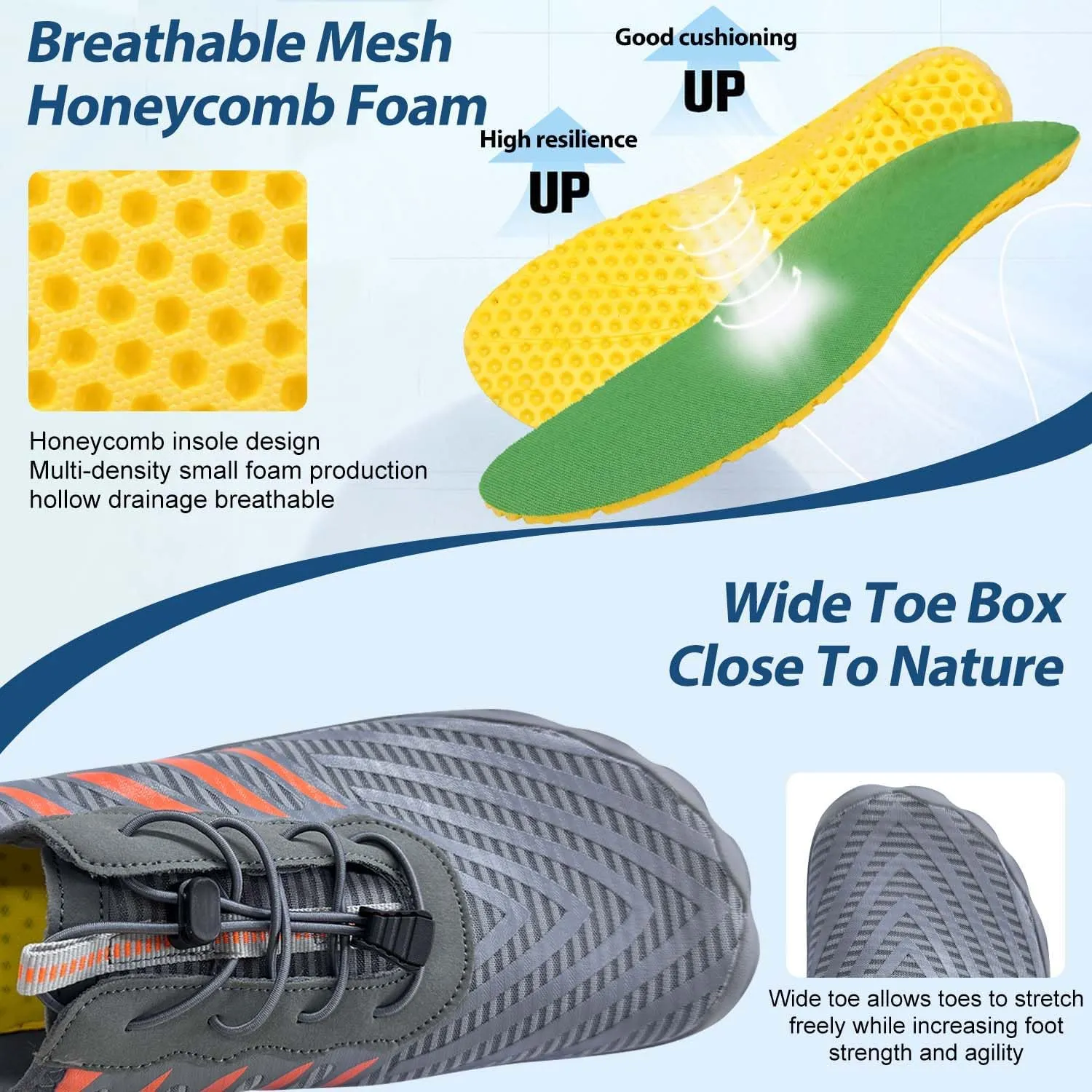 Hiking Barefoot Shoes for Women Men, Non-Slip Water Shoes Unisex, Grounded Footwear Quickdry Wide Toe Barefoot Sneakers Lightweight Breathable Running Biking Swim River