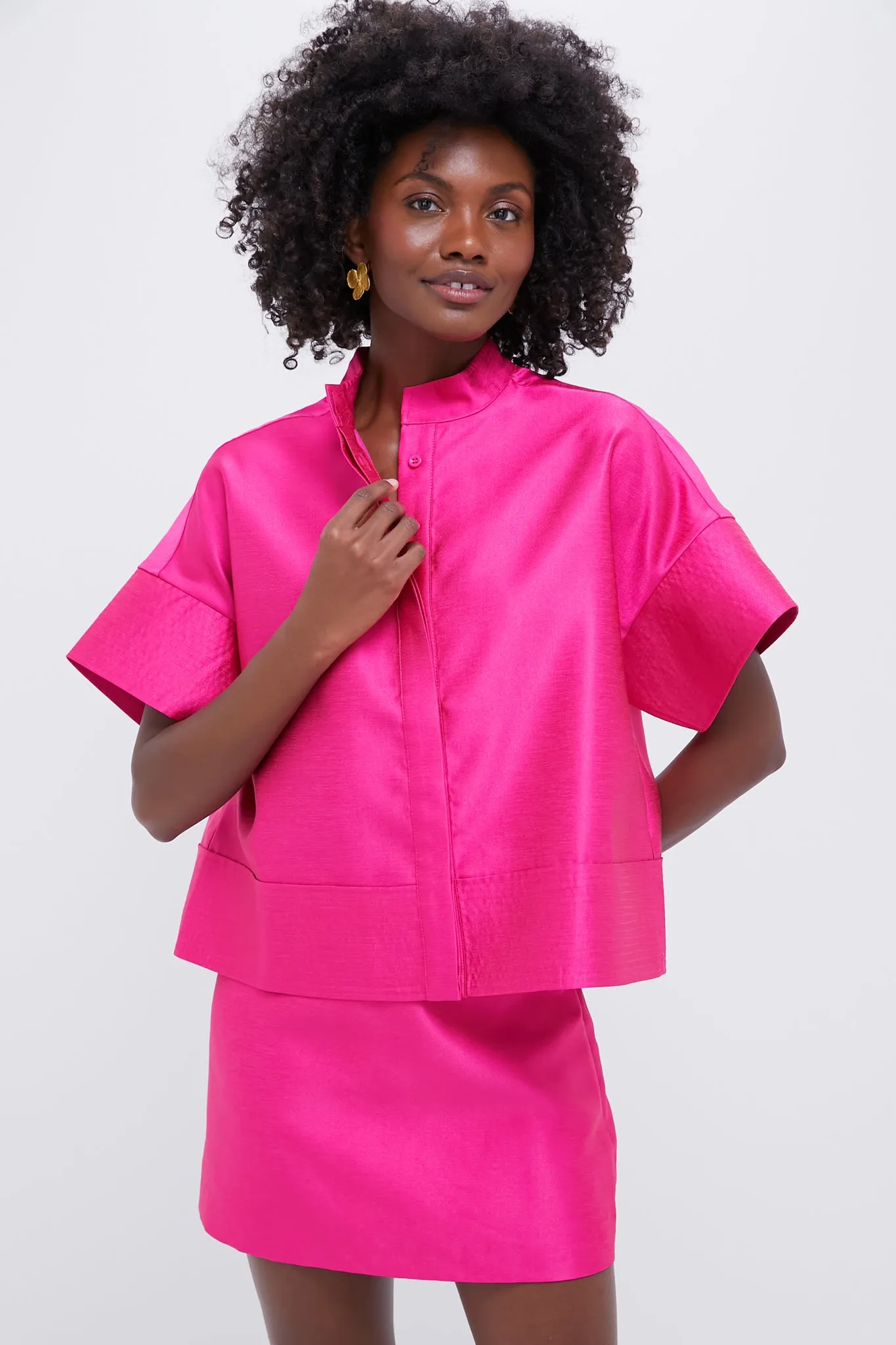 Hot Pink Dupioni Trapunto Stitch Sofia Shirt
