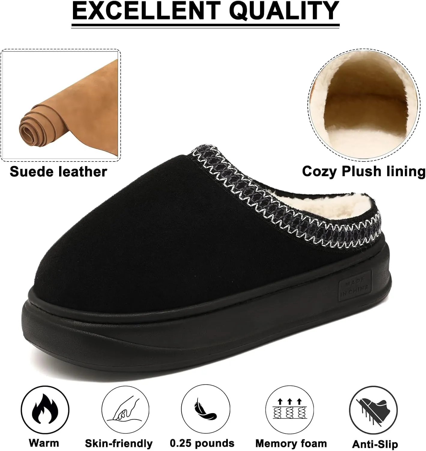 House Slippers for Woman Men, Womens slippers Platform EVA sole Warm Fuzzy Faux Fur Lined Suede Short Ankle Boots Memory Foam shoes for Women Anti-Slip Boot Indoor Size