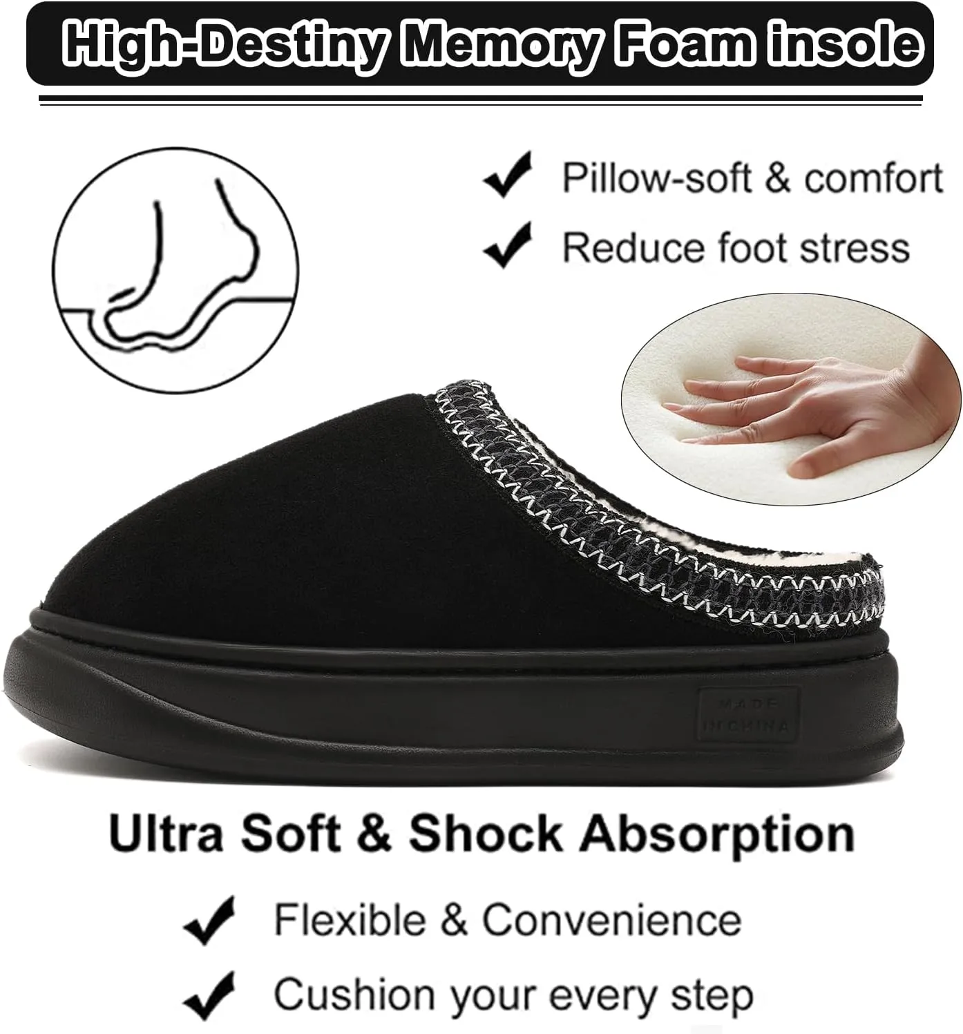 House Slippers for Woman Men, Womens slippers Platform EVA sole Warm Fuzzy Faux Fur Lined Suede Short Ankle Boots Memory Foam shoes for Women Anti-Slip Boot Indoor Size