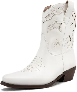 Huntarry Heart Boots for Women Red Cowboy Boots Embroidered Inlay Heart Knee High Round Toe Boots Chunky Heel Cowgirl Boots Valentines Day Boots