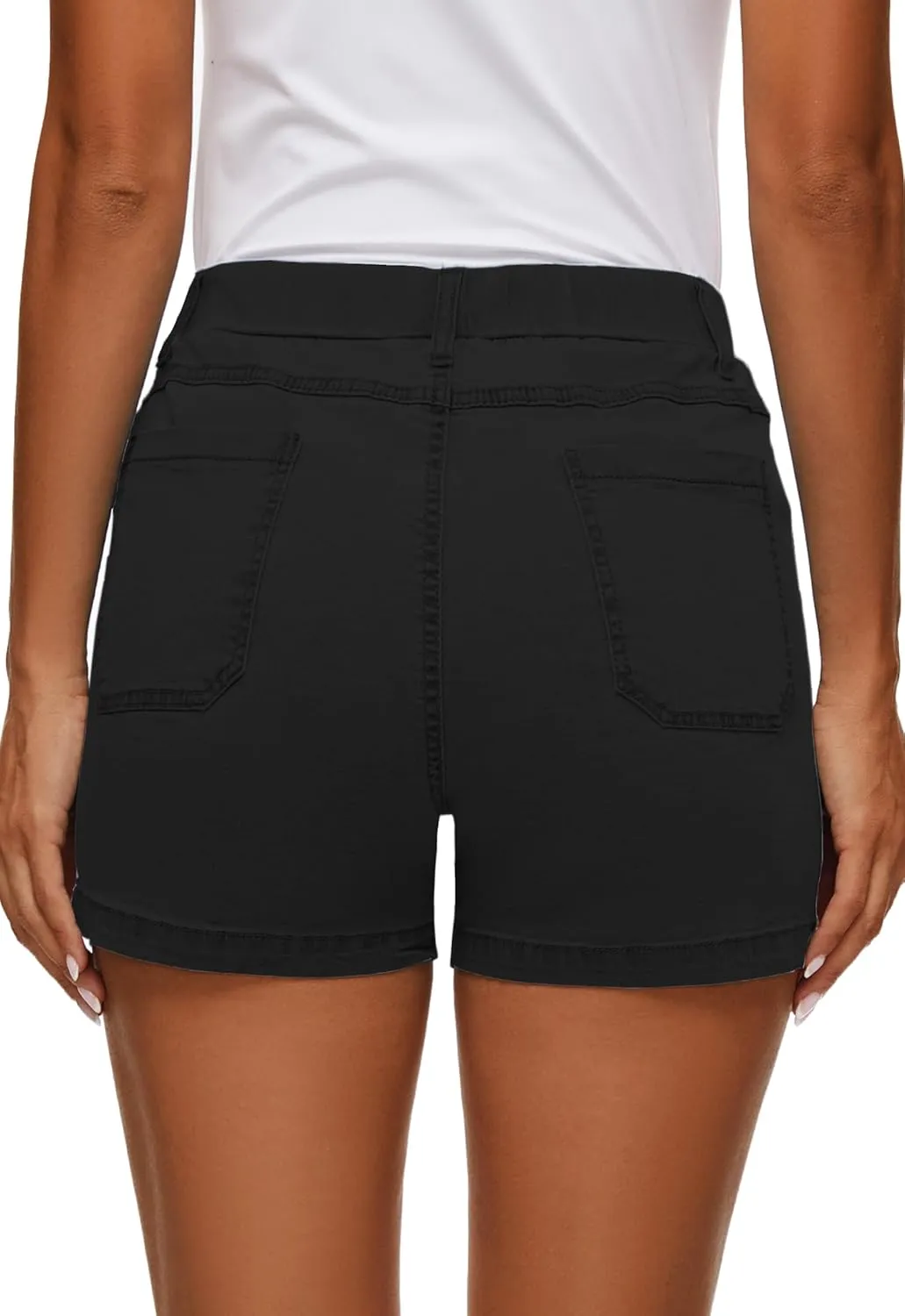 HVEPUO Womens Jean Shorts High Waisted Summer Cotton Stretchy Casual Pull On Beach Elastic Waist Denim Shorts with Pockets