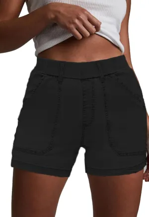 HVEPUO Womens Jean Shorts High Waisted Summer Cotton Stretchy Casual Pull On Beach Elastic Waist Denim Shorts with Pockets