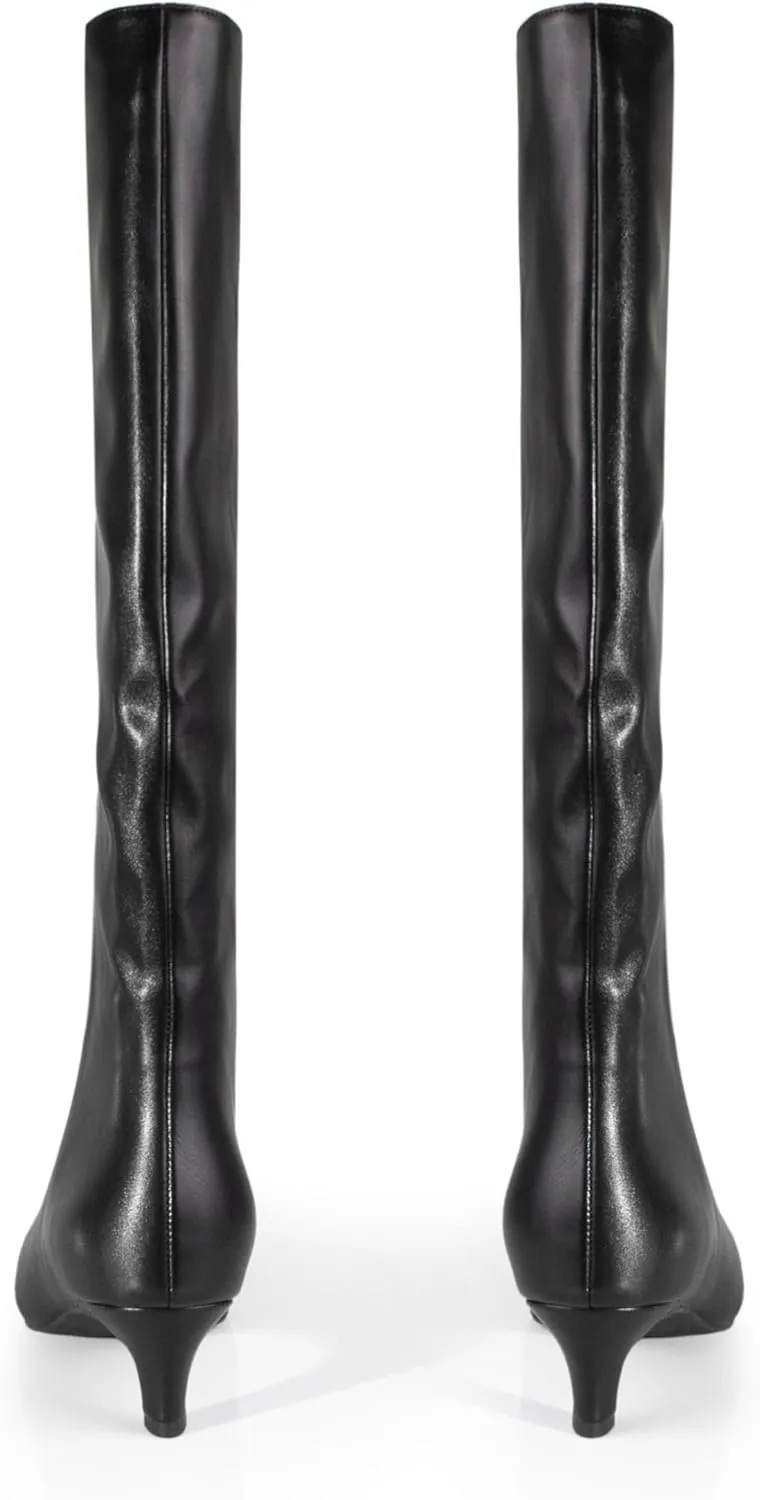 iadore Women's Western Knight Boots, Vegan Leather Crocodile Printed Square Toe Kitten Heel Wide Straight Shaft Knee High Boots 2 Inch