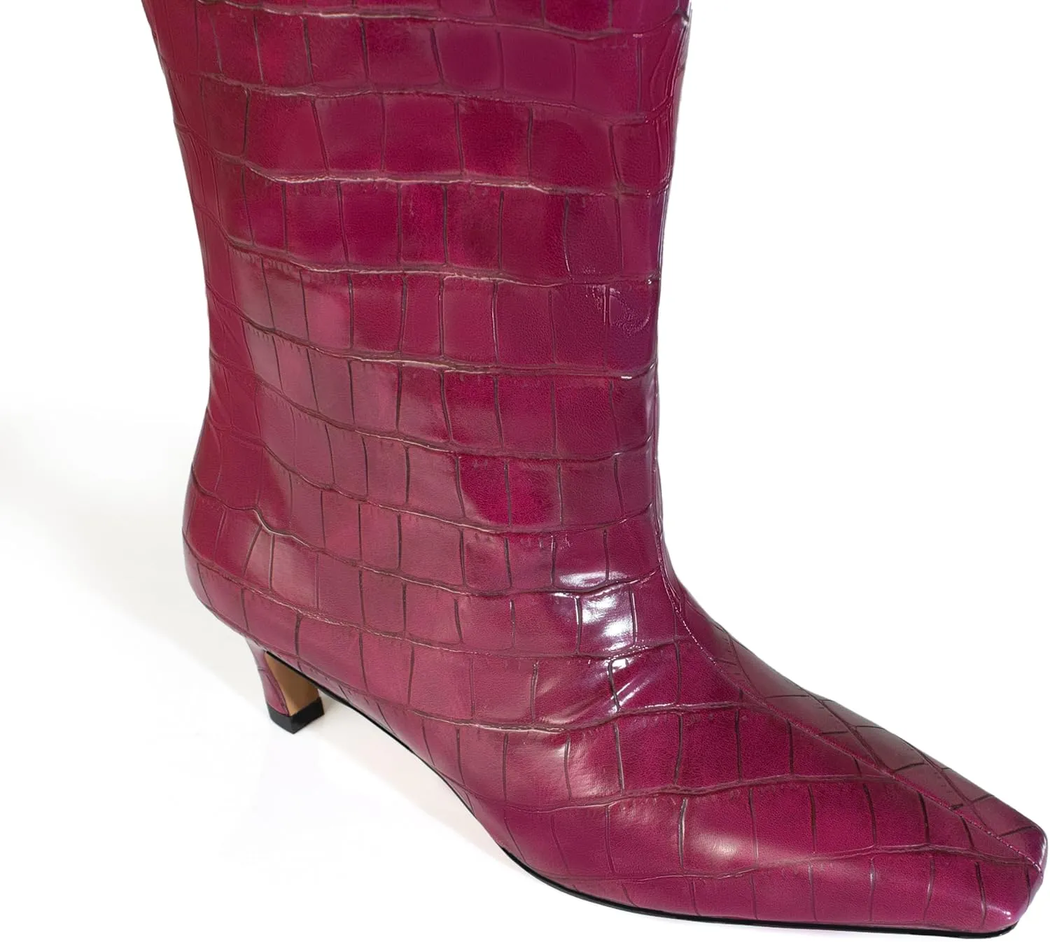 iadore Women's Western Knight Boots, Vegan Leather Crocodile Printed Square Toe Kitten Heel Wide Straight Shaft Knee High Boots 2 Inch