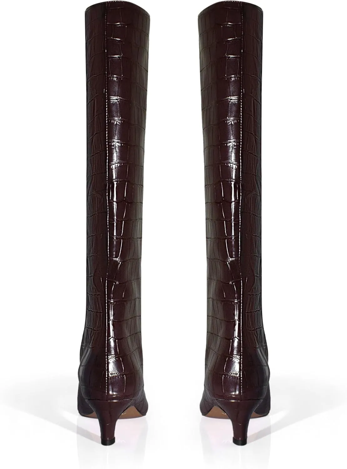iadore Women's Western Knight Boots, Vegan Leather Crocodile Printed Square Toe Kitten Heel Wide Straight Shaft Knee High Boots 2 Inch