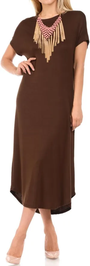 iconic luxe Women's A Line Short Sleeve T Shirt Midi Dress Summer Casual