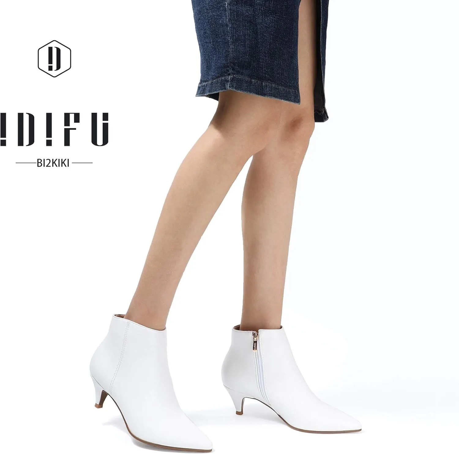 IDIFU Women Booties Low Kitten Heel Ankle Boots Pointed Toe Short Boots Dress Sexy Shoes