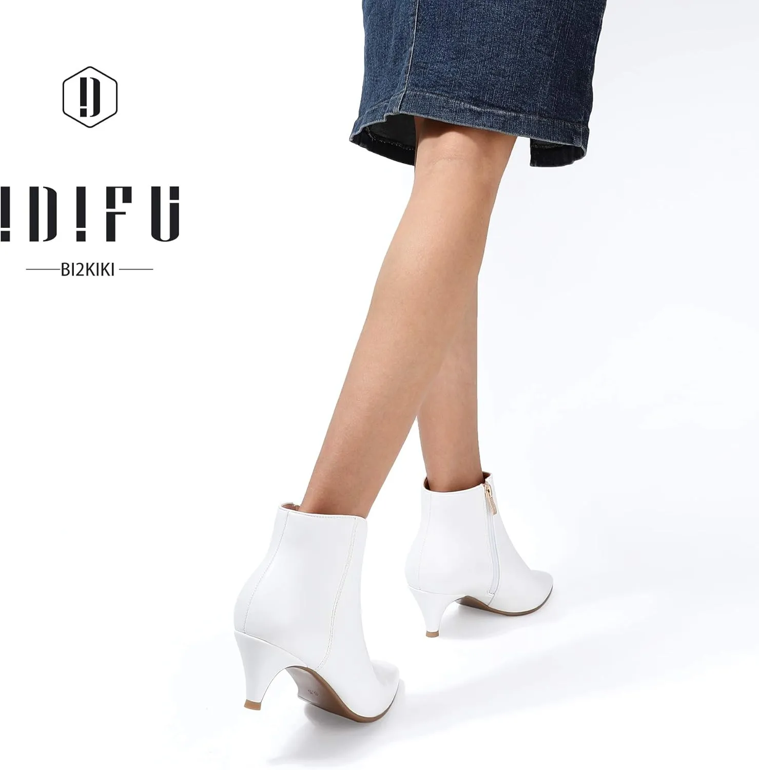 IDIFU Women Booties Low Kitten Heel Ankle Boots Pointed Toe Short Boots Dress Sexy Shoes