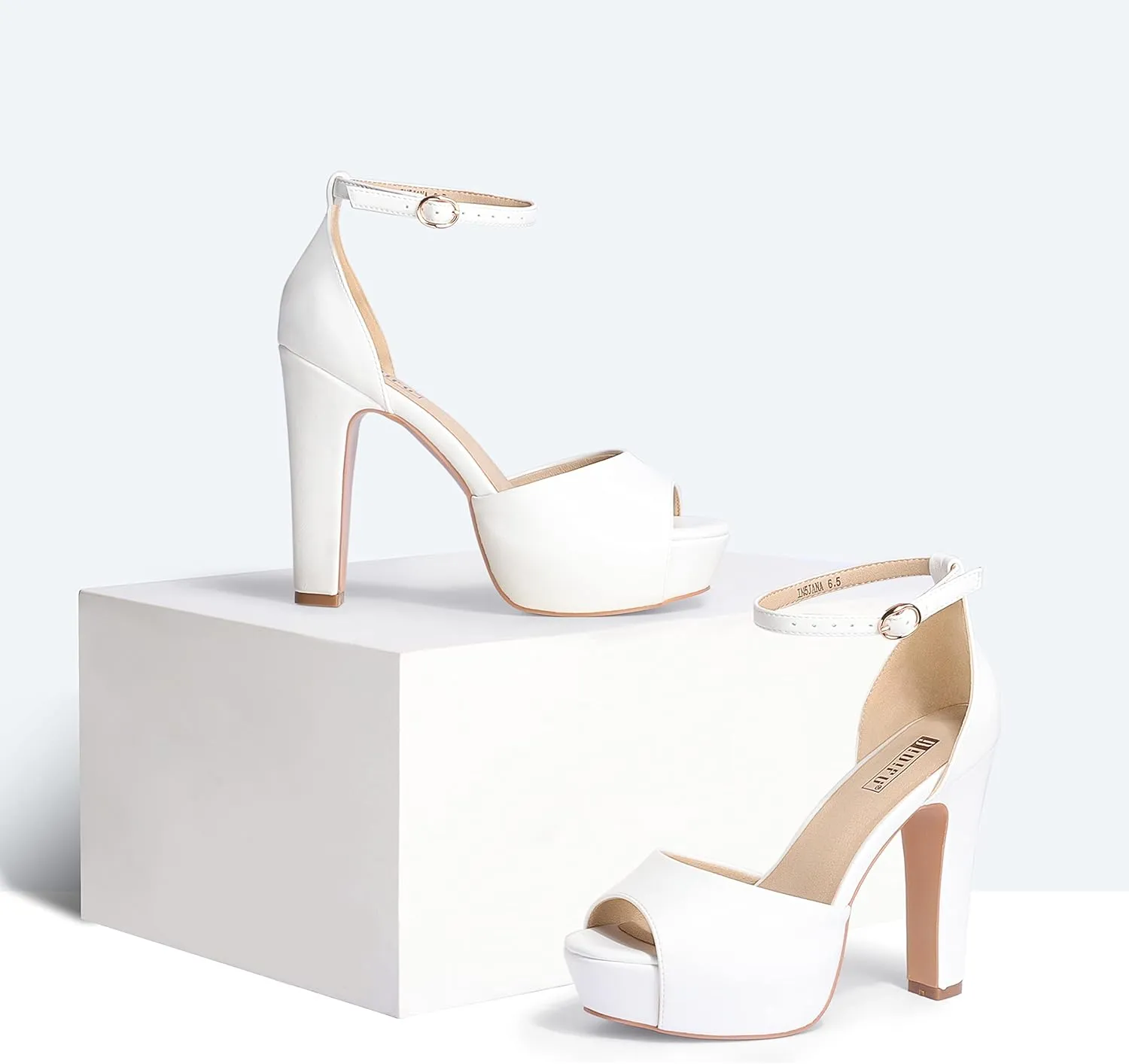 IDIFU Women's Platform Chunky High Heels Dress Sandals Peep Toe Ankle Strap Wedding Party Evening Shoes for Women Bride