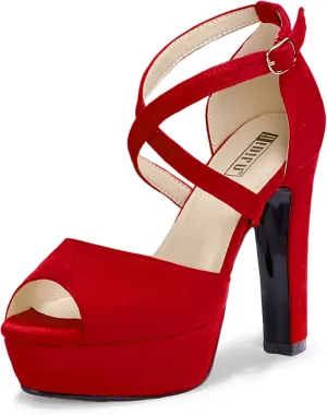 IDIFU Women's Platform Chunky High Heels Dress Sandals Peep Toe Ankle Strap Wedding Party Evening Shoes for Women Bride
