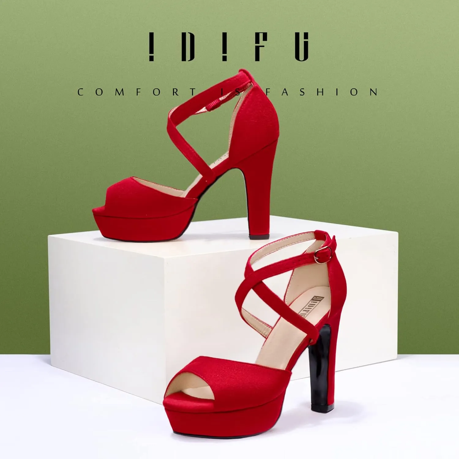 IDIFU Women's Platform Chunky High Heels Dress Sandals Peep Toe Ankle Strap Wedding Party Evening Shoes for Women Bride