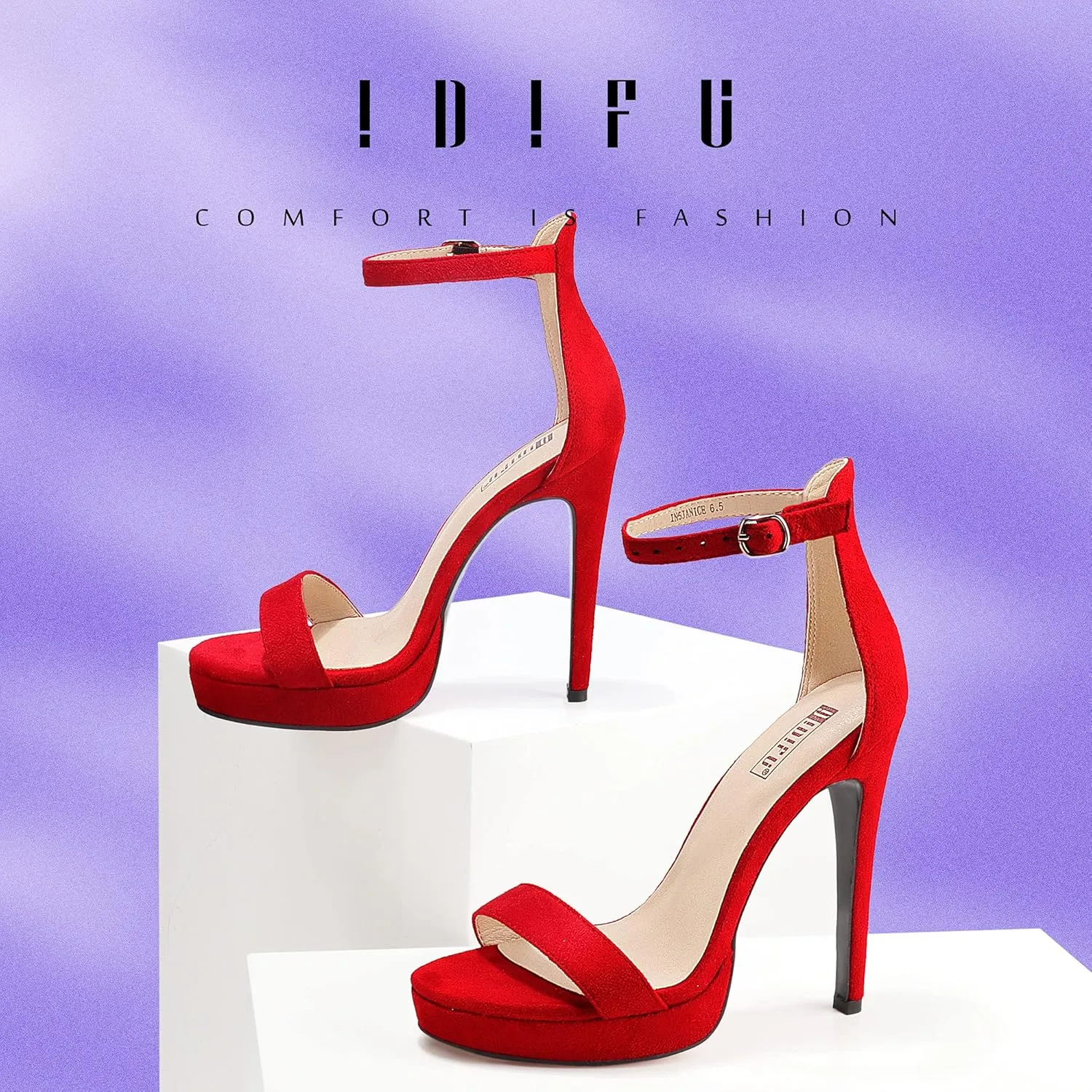 IDIFU Women's Stiletto High Heel Sandals Platform Open Toe Ankle Strap Dress Shoes for Women Bride Ladies in Wedding Bridal Party Homecoming