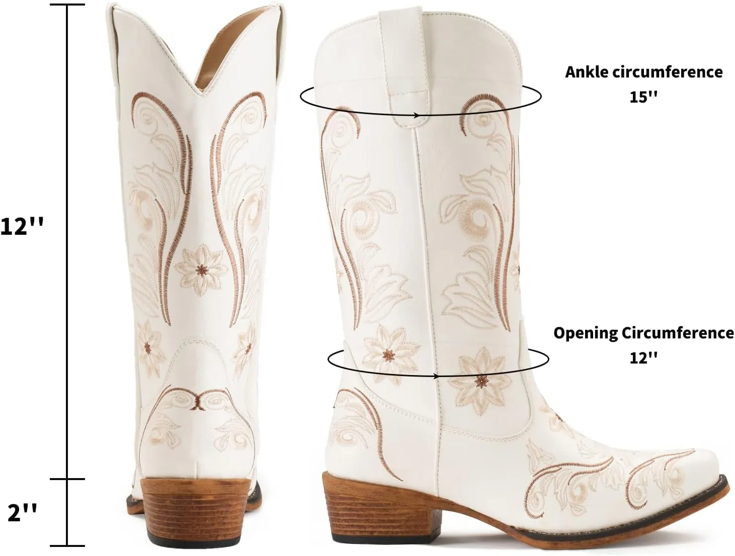 IUV Cowboy Boots For Women Mid Calf Cowgirl Boots Embroidered Pull-On Tabs Snip Toe Boot