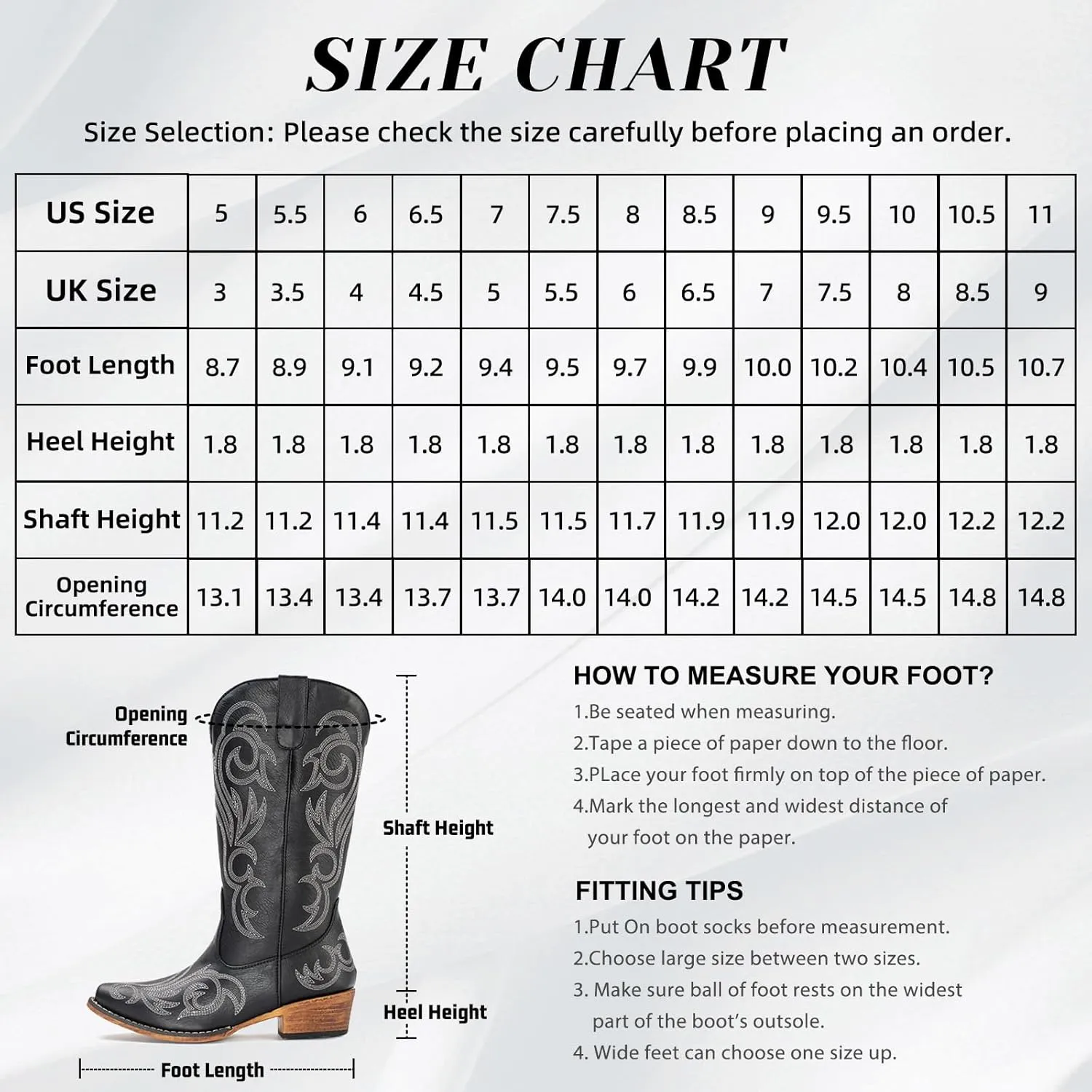 IUV Cowboy Boots For Women Mid Calf Cowgirl Boots Embroidered Pull-On Tabs Snip Toe Boot