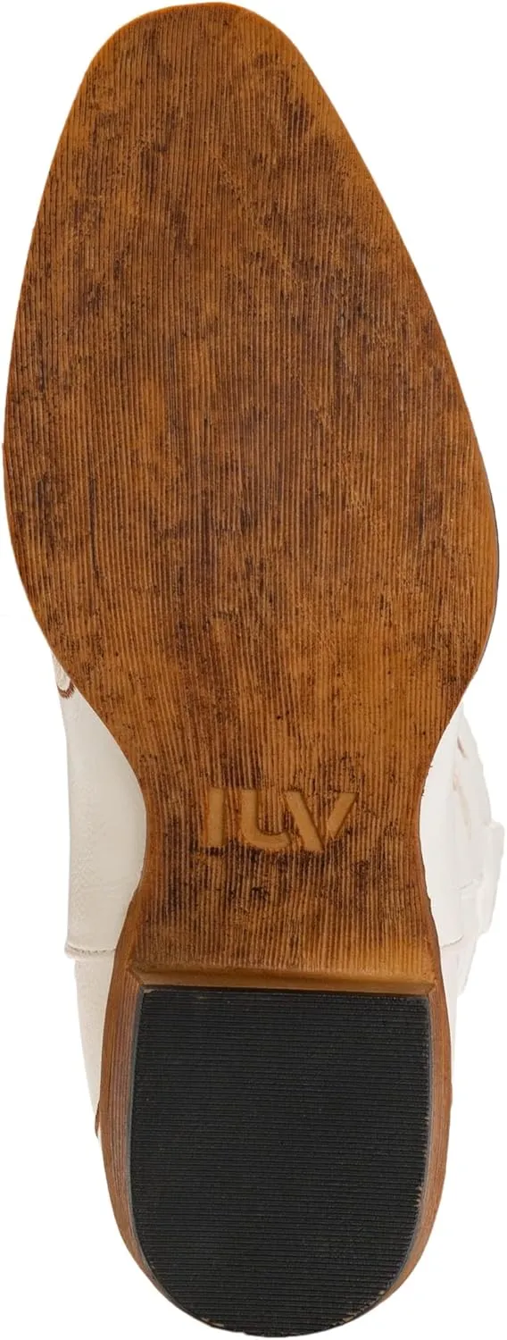 IUV Cowboy Boots For Women Mid Calf Cowgirl Boots Embroidered Pull-On Tabs Snip Toe Boot