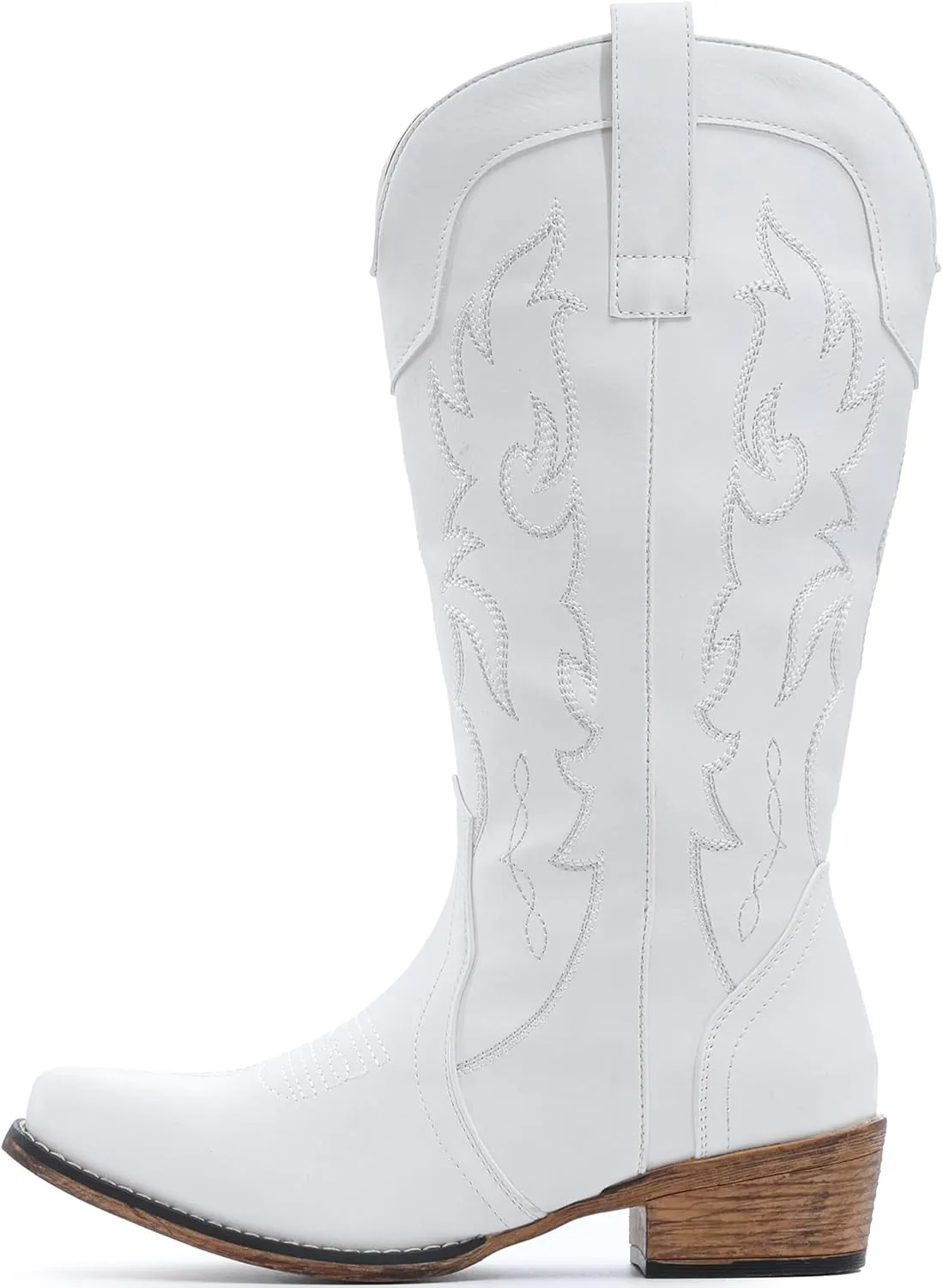 IUV Cowboy Boots for Women Mid Calf Fashion Cowgirl Boots with Embroidery Western Snip Toe